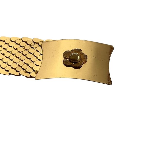 Vintage Gold-Tone Metal Mesh Belt With Floral Clasp Adjustable Size Retro 3n - Picture 4 of 8